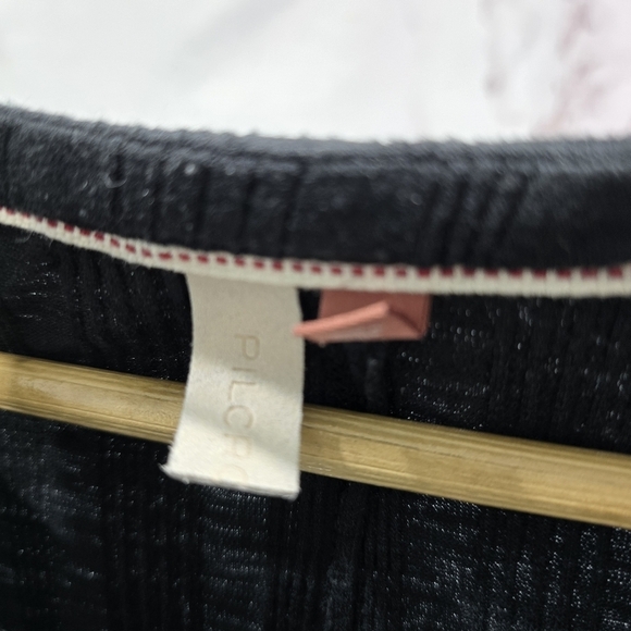 Anthropologie Shirt Womens Medium Black Button Cropped Long Sleeve Rib Pilcro - Picture 3 of 14